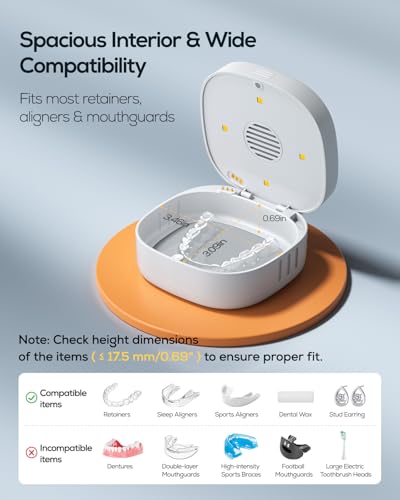 UVC Dental Retainer Sanitizer Case with Fan & Mirror - Portable White