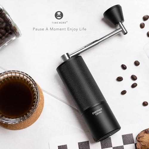 Manual Coffee Grinder with Foldable Handle, Adjustable Burr, Compact & Portable - Black - C3S Pro