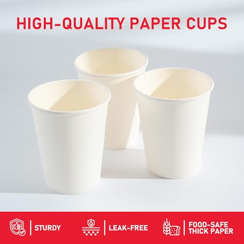 White 12 oz Disposable Coffee Cups 1000 Pack - Leak-Proof & Bulk