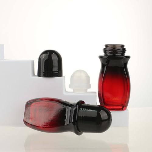 COSIDEA 5 PCS Empty 50ml 1.67oz Dark Gradient red glass oil roller bottles refillable Deodorant container applicator in bulk