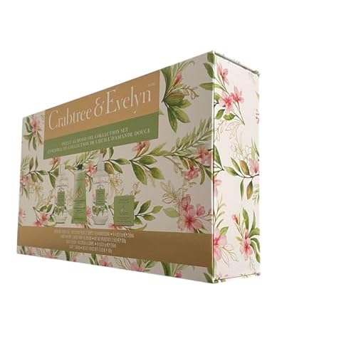 Crabtree & Evelyn Sweet Almond Oil Collection Set (Bath & Shower Gel 8.4 fl oz, Hand Therapy 3.5 oz, Body Lotion 8.4 fl oz, Bar Soap 3.5 oz)