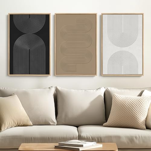 16x24 Inch Abstract Wall Art Set - 3 Piece Framed Canvas Prints, Modern Minimalist Home Decor - Boundless Lines Variation