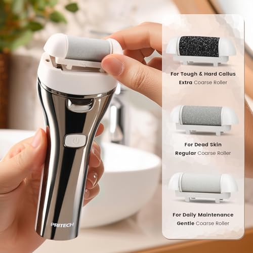 Electric Foot Callus Remover, Rechargeable Portable Electronic Foot File Pedicure Kit, Pedicure Tools for feet, 3 Roller Heads, 3 Speed, Battery Display for Remove Cracked Heels Calluses£¨BCM-1852£©