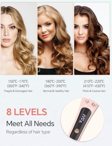 LANDOT Pink Automatic Rotating Curling Iron 1 Inch - Dual Voltage Hair Curler