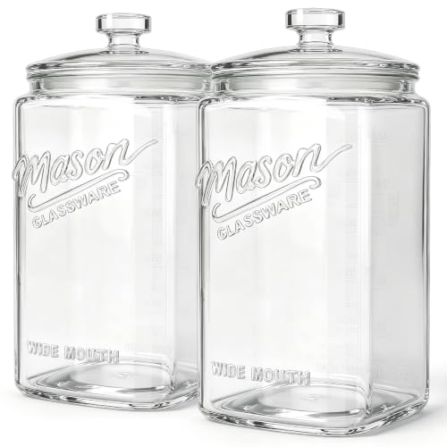 1.5 Gallon Airtight Glass Cookie Jars with Lids - 2 Pack, Mason Style, Food Storage