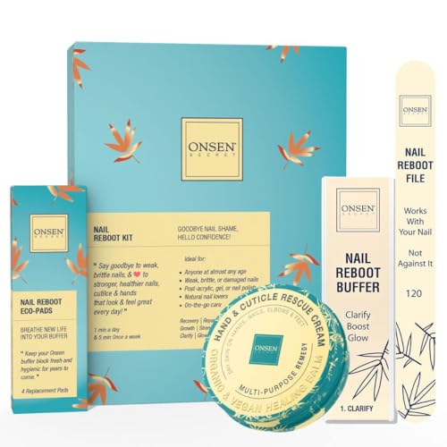ONSEN 2.93 oz Nail Reboot Kit with Hand & Cuticle Rescue Cream, Buffing Block & Files