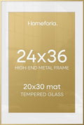 Gold Picture Frame 24x36 - Metal Wall Frame with 20x30 Mat & Clear Glass