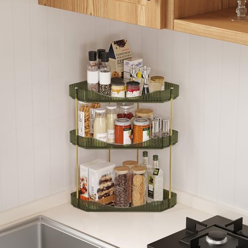 Corner Bathroom Counter Organizer 3 Tier Storage Shelf - Green