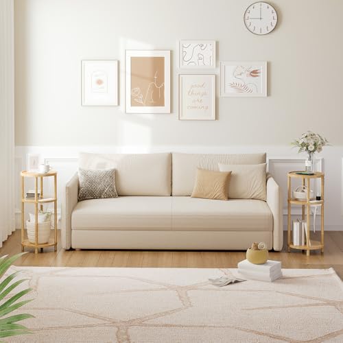 Natural Bamboo Side Tables Set of 2 with Charging Station - Compact End Tables for Living Room & Bedroom, Easy Assembly
