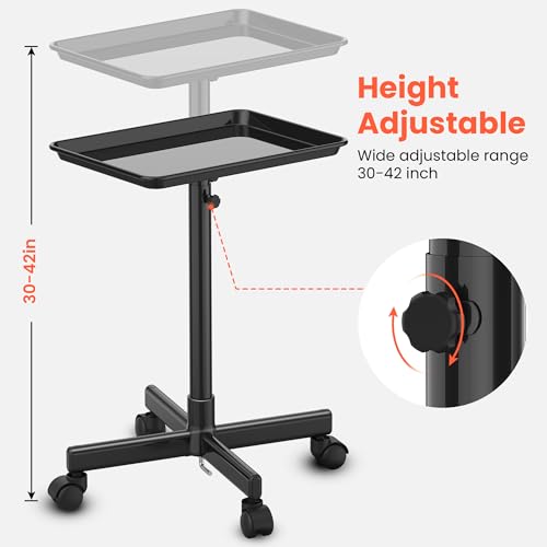TASALON Salon Tray on Wheels,Rolling Tray Trolley for Salon Essentials, Adjustable Height Provides Ample Storage for Hairstylist, Tattoo and Clinic Use - Black
