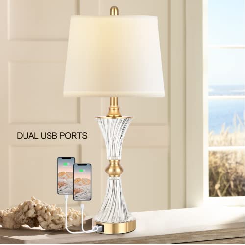 Hamucd Gold Glass Touch Table Lamps Set of 2 with USB Ports, Dimmable Nightstand Lights