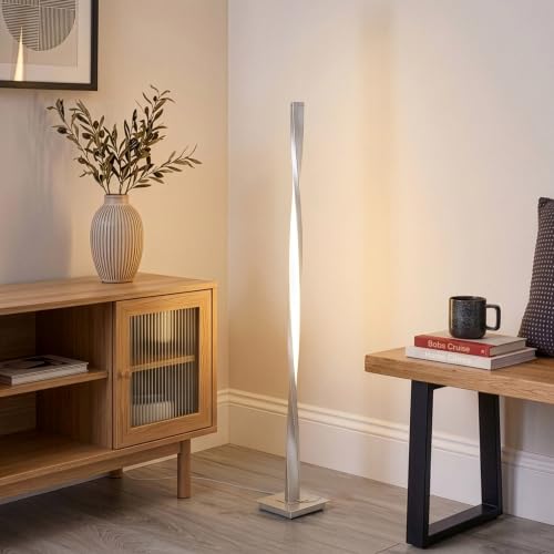 Brightech Helix LED Floor Lamp - 48" Tall Dimmable Standing Lamp in Warm White Silver Frame