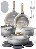CAROTE 20-Piece Titanium Cookware Set with Detachable Handles - Gradient Grey