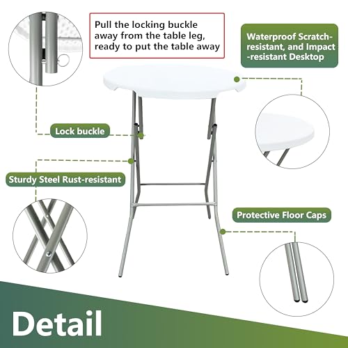 32-Inch High Top Folding Cocktail Table with Matching Tablecloth - 43in Tall