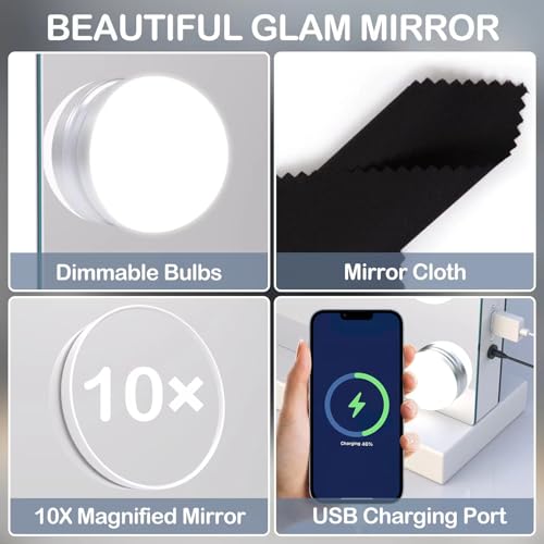 Hollywood Lighted Vanity Mirror 32x24 inch with 18 Dimmable LED Bulbs - White Frame, Touch Control, 3 Color Modes - Variation: White Bulbs / 24" x 32"