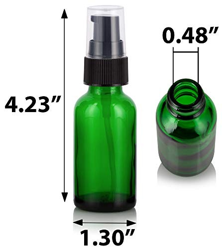 JUVITUS Green Glass Boston Round Bottle with Black Pump - 1 oz / 30 ml (12 Pack)