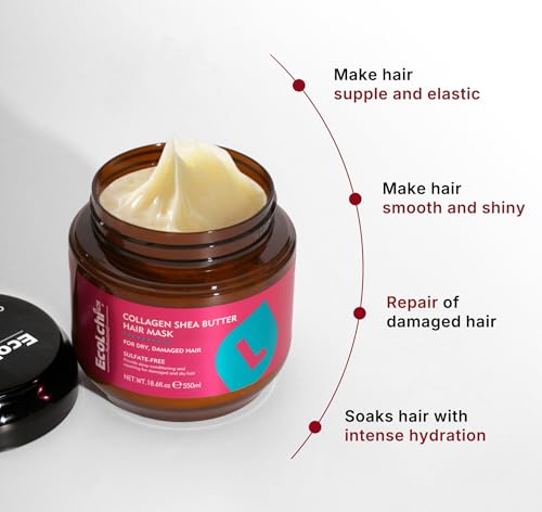 Ecolchipro Collagen & Shea Butter Hair Mask with Argan Oil - Deep Repair Leave-In Conditioner Set for All Hair Types