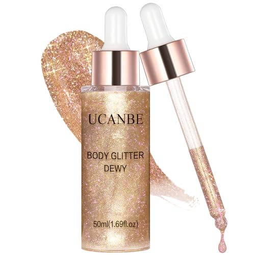 Liquid Glitter Highlighter Glow Drops ? Face Highlighter & Body Shimmer Makeup, Illuminating Radiant Glow for Festival Rave Party, Long Lasting 03 Rose Gold