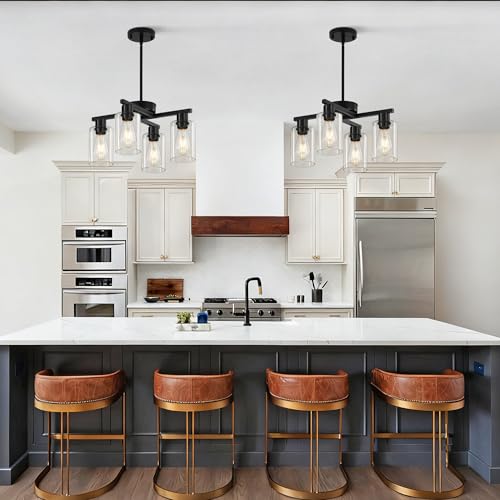 Black Farmhouse Chandelier 4-Light D18 Adjustable Pendant Lighting - Xeruyiwa
