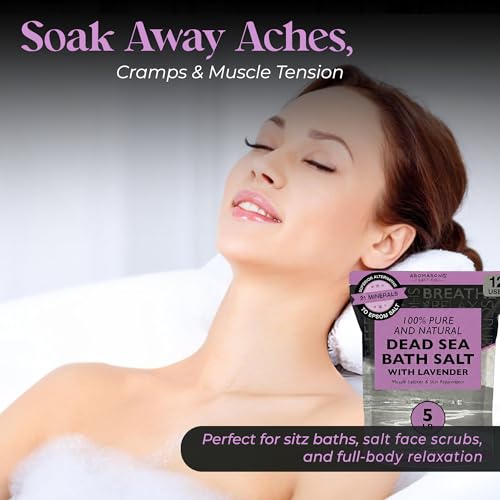 Dead Sea Salt with Lavender 80oz - Bath Soak & Body Scrub for Relaxation - Aromasong