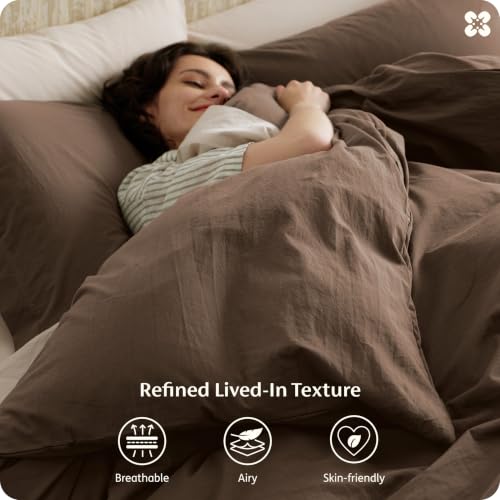 Bedsure Oversized King Cotton Duvet Cover Set Brown 120"x98" No Comforter