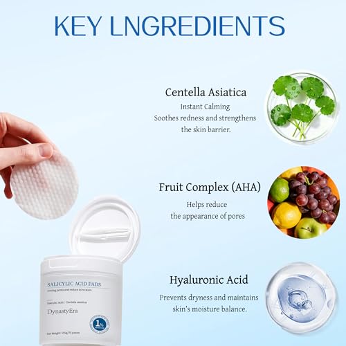 Exfoliating Toner Pads for Face & Body with Salicylic Acid, Cica & Hyaluronic Acid, 70 Count