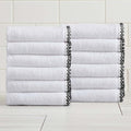 Great Bay Home Black/White Washcloth Set - Ultra-Soft Cotton, Boho-Chic Border Design - 12 Washcloths (13" x 13") - Absorbent, Quick-Dry, Lightweight Bathroom Towels