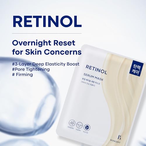 Retinol Serum Mask - Retinol & Bakuchiol, Korean Vegan Sheet Mask Hydrating Wrinkle Pore Refining Lifting Firming, 10 sheet
