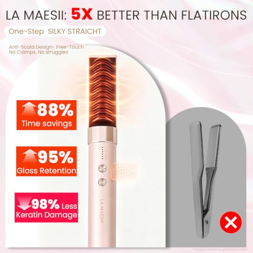 2-in-1 Hair Straightener Brush for Women, Adjustable Temperature, Ionic Plasma Technology