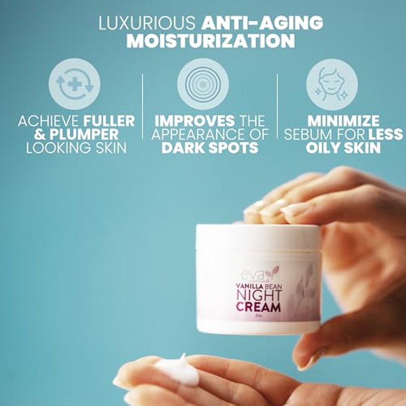 Eva Naturals Vanilla Bean Night Cream ? Overnight Face Moisturizer with Vitamin E, C, B Complex & CoQ10 ? Anti-Aging Facial Lotion with Green Tea & Shiitake ? Hydrating Cream for Renewed, Smooth Skin