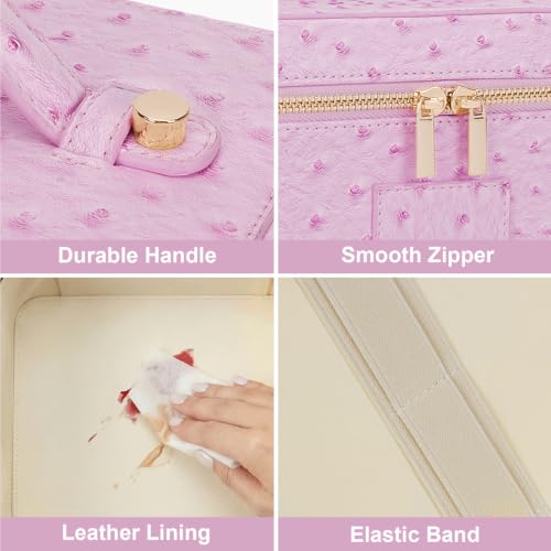 HiTotes Leopard Makeup Bag Ostrich Pink - Travel Cosmetic Case, PU Leather