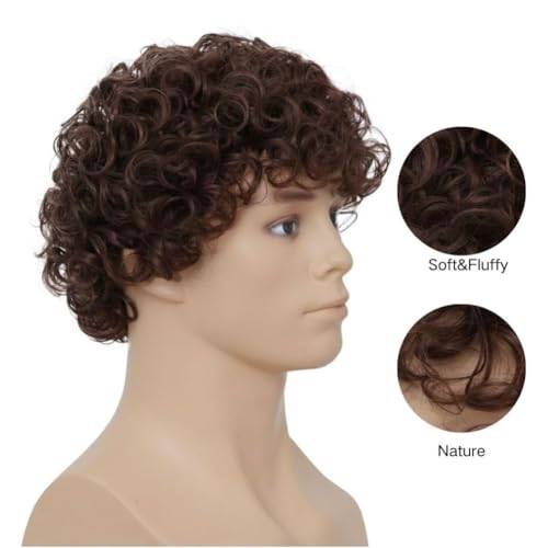 Men's Brown Curly Afro Wig - Short Cosplay Costume Hair, Heat-Resistant Synthetic