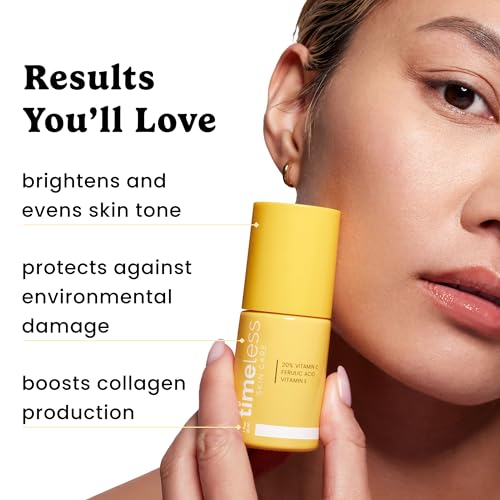 Timeless Skin Care Vitamin C Serum with Vitamin E & Ferulic Acid - Brightening Serum - for Oily & Dry Skin - Fragrance-Free 1 oz (Pack of 2)