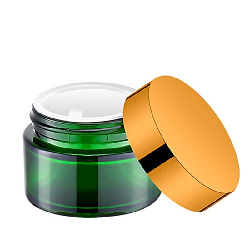1 Oz Green Round Glass Jars with Inner Liners and Gold Lids(24PCS) Empty Cream Containers Refillable Cosmetic Vials for Cosmetics, Lotions, Ointment, Body Scrubs & Balms