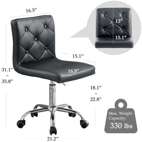 Adjustable PU Leather Office Chair with 360° Swivel & Armless Design - Home & Office Use