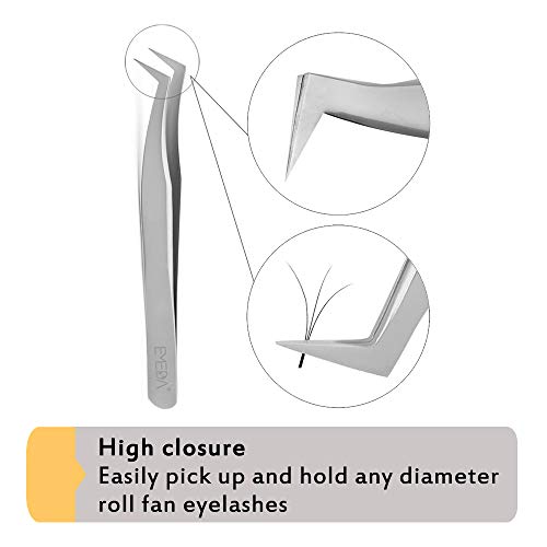 EMEDA Eyelash Extension Tweezers for Volume Lashes Professional Precision Stainless Steel VETUS 6A-SA Mega Curved Tips Flat Tweezer Tools for Individual Eye Lash Extensions Fan Supplies