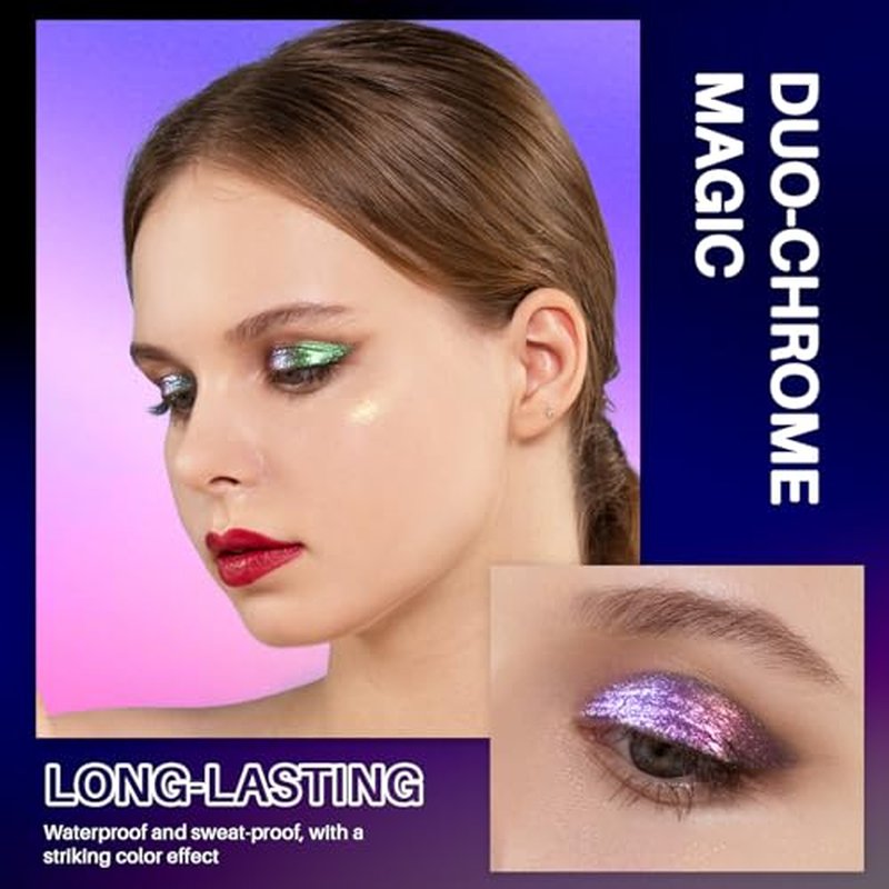 CHARMACY 3 Pcs Multichrome Liquid Metallic Eyeshadow, Chameleon Shifting Color, Holographic Glitter Eyeshadow, Long Lasting Wear, Vegan Eye Topper for Party, Daily Makeup #301