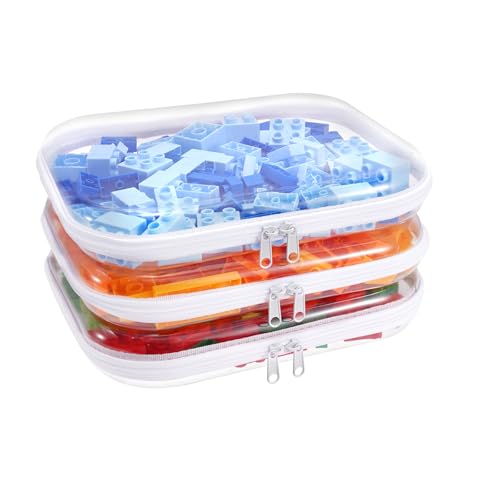 Clear Hard Plastic Zipper Case,Transparent Double Zippers Hard Pouch with 3pcs,Portable Travel Organizer Bin for Toy Storage