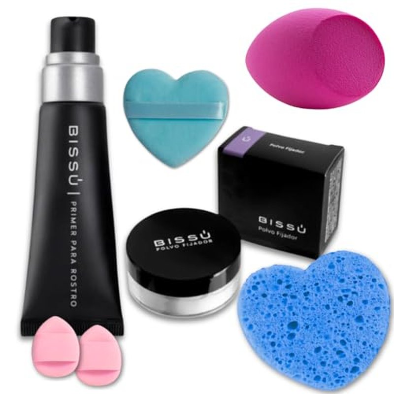 Beetbul Face Kit: Biss? Silky Primer (27.5 ml) & Setting Powder (8g) + Velvet Puff + 2 Finger Puffs + Makeup Sponge + Exfoliating Sponge