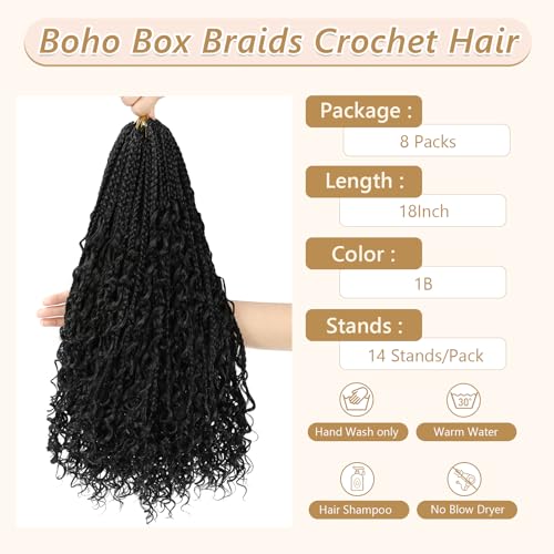 Goddess Box Braids Crochet Hair 18 Inch Boho Black Women 1B