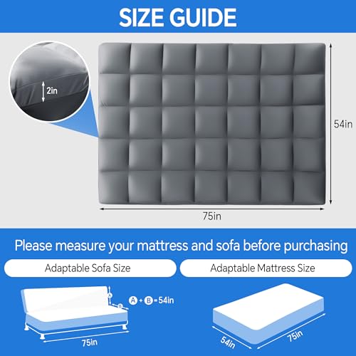 HOMBYS Full Size Fitted Futon Mattress Cover with Anti-Slip Elastic, Support Foam Blend, Soft Velvet Grey
