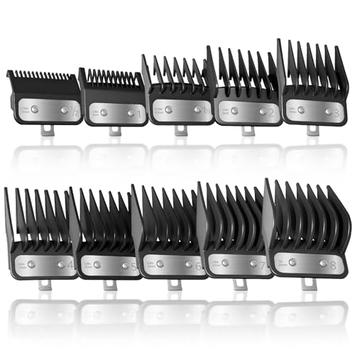10Pcs Clipper Guards Set for Wahl Clipper Guards Set with Metal Clip£¬Professional Hair Clipper Guards Cutting Guides Compatible with Most Wahl Clippers from 1/16" to 1"(Black£©