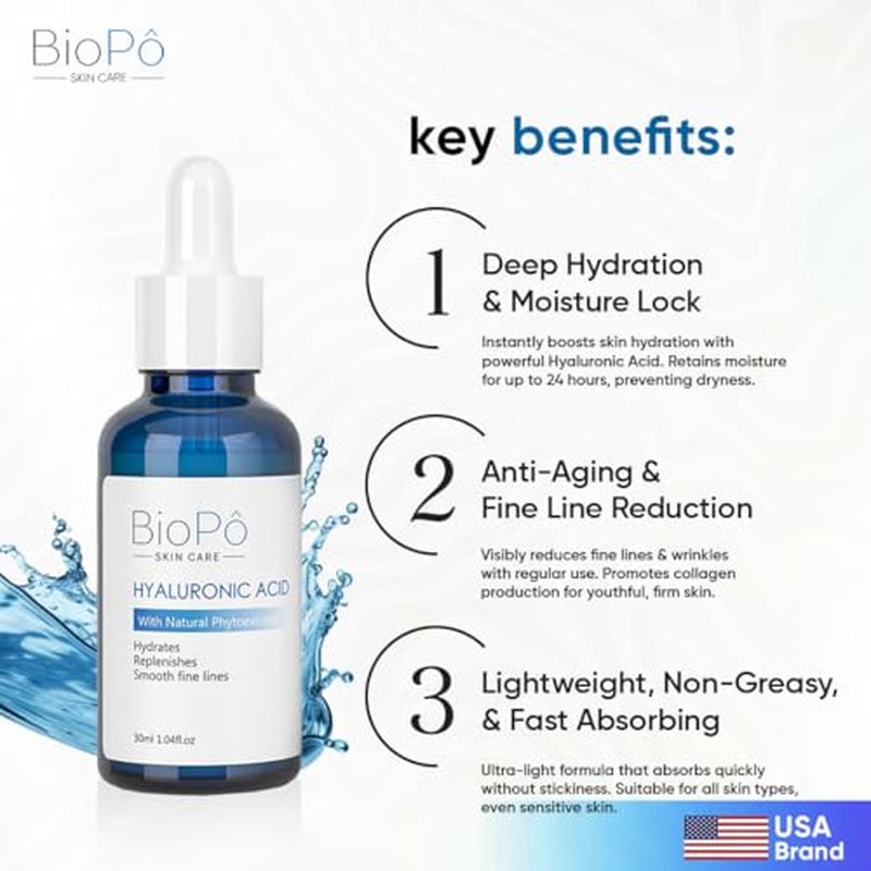 Hyaluronic Acid Serum 30 ml - Hydrating and Anti-Aging, Smooths Fine Lines, Replenishes Skin, Pure Hyaluronic Acid for Face & Skin - Suitable All Skin Types - Made in USA
