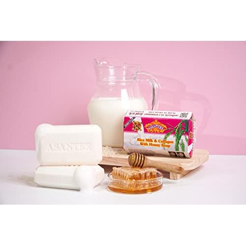 ASANTEE Rice Milk with Collagen and Honey Soap - Luxurious Body Soap 125 g. for Soft, Clear, and Radiant Skin - Scent Long-Lasting (Pack of 1)