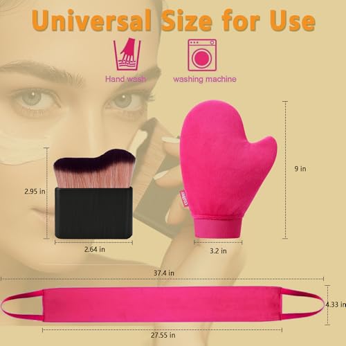 3 Pcs Streakless Self Tanning Mitt - Leakproof-lined Self Tanner Mitt, Black Self Tanning Brush for Self Tan Mitt Applicator, Self Tanner Brush, Back Tanning Applicator, Tanning Glove for Lotion,Cream