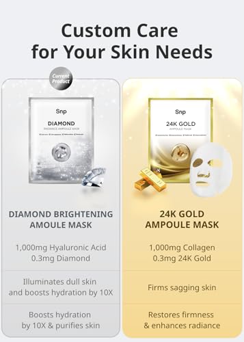 Diamond & Hyaluronic Acid Face Mask – Hydrating, Tightening, Rejuvenating Skincare Sheet Mask for Oily Skin – 10 Sheets