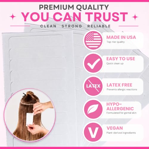 Single Sided Hair Extensions Tape - Extra Hold, 144 Tabs, 4cm x 0.8cm, Replacement for Thin Hair, Fits Most Brands - Variation: 144 Tabs