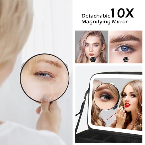 MOMIRA Large Makeup Train Case with Lighted and Mirror Partitionable Cosmetic Bag Travel Makeup Case Professional Cosmetic Artist Organizer, Waterproof Portable, with Shoulder Stra