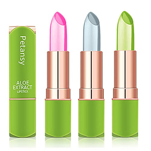 Petansy 3 Packs Aloe Vera Lipstick, Lips Moisturizer Long Lasting Nutritious Lip Balm Magic Temperature Color Change Lip Gloss-Set