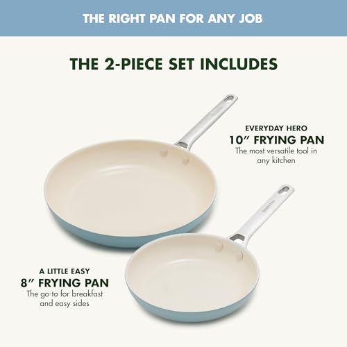 GreenPan Padova Pro 8 & 10-Inch Blue Haze Ceramic Nonstick Skillet Set, Induction & Oven Safe